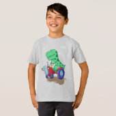 Dinosaurus op een trekker t-shirt (Voorkant volledig)
