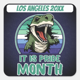 Dinosaurus op gay vlag kleuren achtergrond vierkante sticker