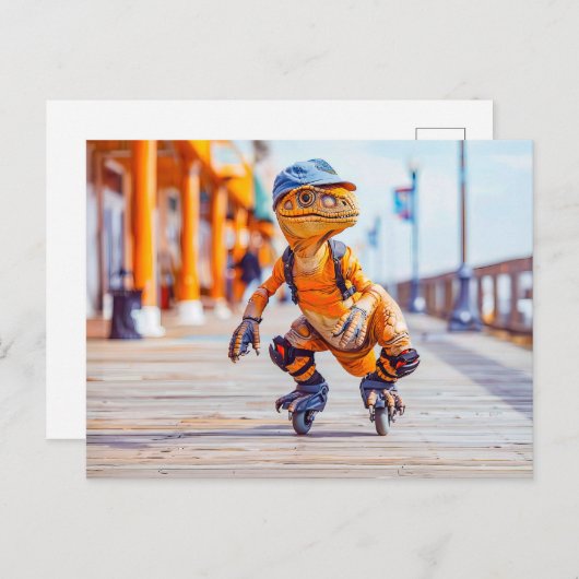 Dinosaurus op inline Schaatsen Feestdagenkaart (Voorkant / Achterkant)