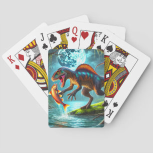 Dinosaurus op jacht naar vis pokerkaarten