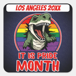 Dinosaurus op regenboog vlag kleuren achtergrond vierkante sticker