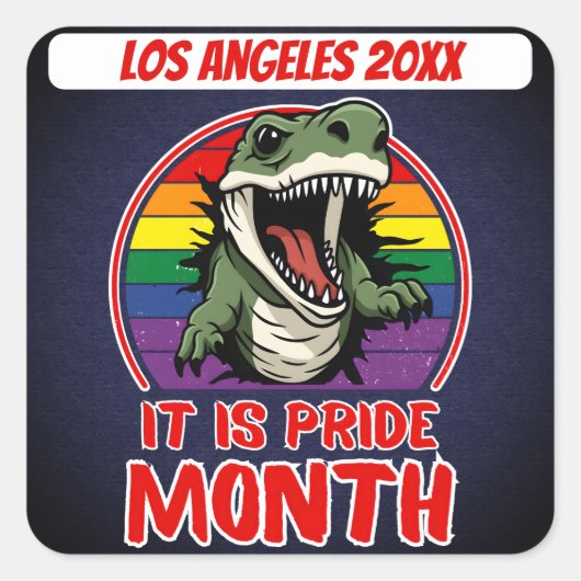 Dinosaurus op regenboog vlag kleuren achtergrond vierkante sticker (Voorkant)