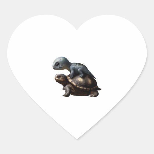 dinosaurus op schildpad Kopie Hart Sticker (Voorkant)
