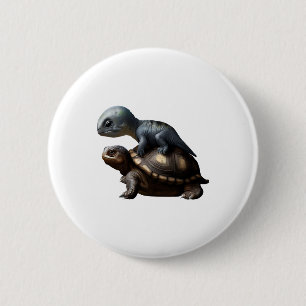 dinosaurus op schildpad Kopie Ronde Button 5,7 Cm