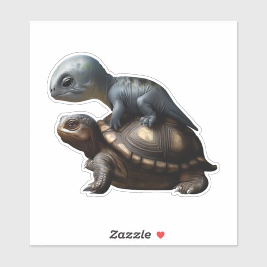 dinosaurus op schildpad Kopie Sticker (Vel)