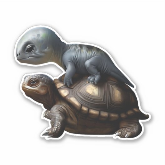 dinosaurus op schildpad Kopie Sticker (Voorkant)