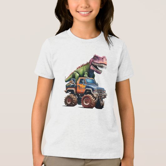 Dinosaurus op Vrachtwagen Tri-Blend Shirt (Voorkant)
