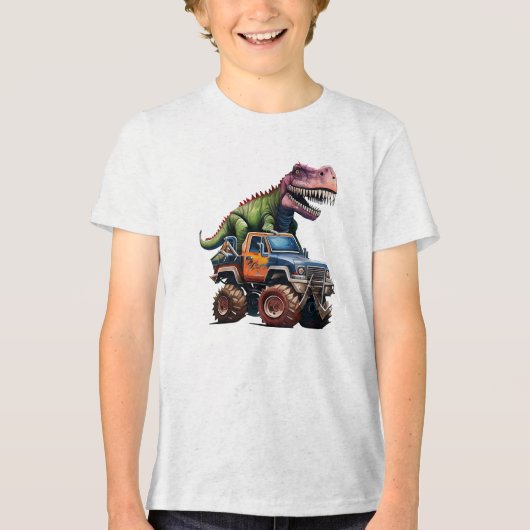 Dinosaurus op Vrachtwagen Tri-Blend Shirt (Voorkant)