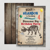 Dinosaurus opgraving verjaardagsuitnodiging rustie kaart (Voorkant / Achterkant)