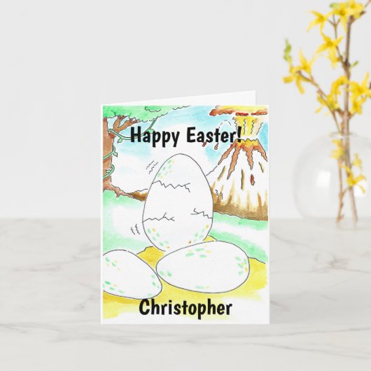 Dinosaurus Paas Kaart (Gele Bloem)