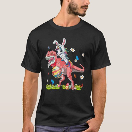 Dinosaurus Paasdag Eenhoorn Rijden TRex Bunny T-shirt (Voorkant)