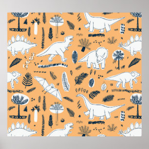 Dinosaurus & palmbladeren: leuk patroon poster