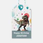 Dinosaurus partij ballonnen cadeaulabel (Voorkant)
