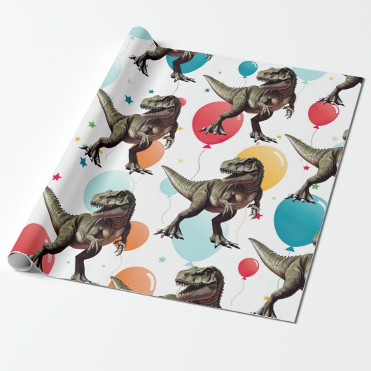 Dinosaurus Party Ballon Cadeaupapier (Uitgerold)