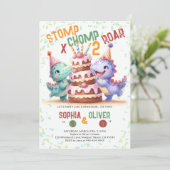 Dinosaurus Party Cake Grappige gezamenlijke broer Kaart (Staand voorkant)