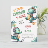 Dinosaurus Party Dance Grappige Gezamenlijke Verja Kaart (Staand voorkant)