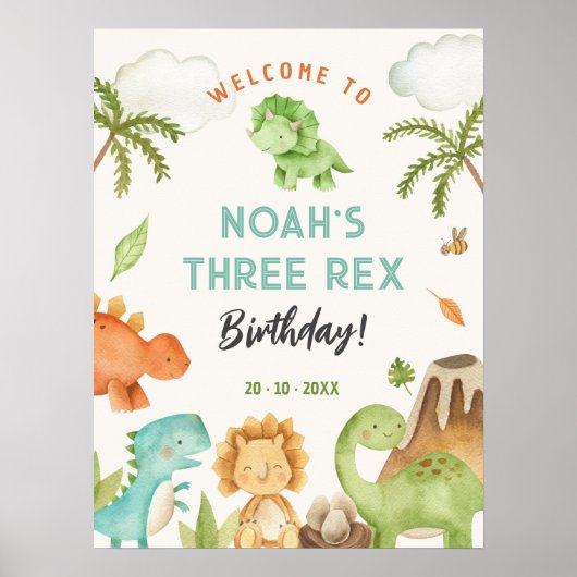 Dinosaurus Party Signs - Boy Birthday Welkom Poste Poster (Voorkant)