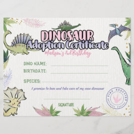 Dinosaurus Party Thema, Dino Adoption Certificaat