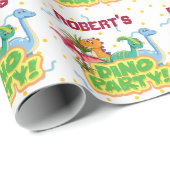 Dinosaurus Party Time Naam toevoegen Jongen jarig Cadeaupapier (Rol Hoek)