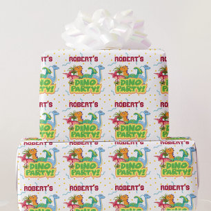 Dinosaurus Party Time Naam toevoegen Jongen jarig Cadeaupapier