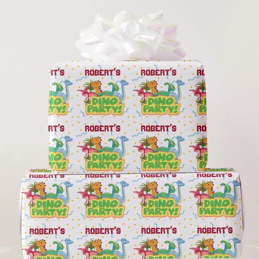 Dinosaurus Party Time Naam toevoegen Jongen jarig Cadeaupapier