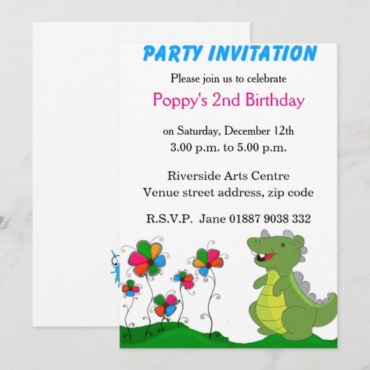 Dinosaurus Party uitnodiging (Voorkant / Achterkant)