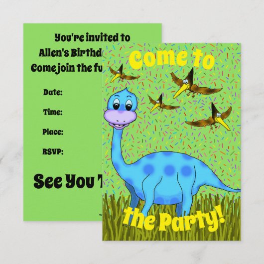 Dinosaurus Party uitnodiging (Voorkant / Achterkant)