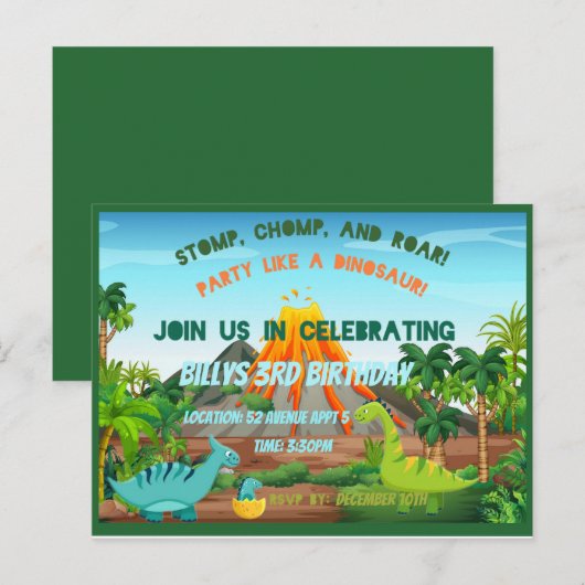 Dinosaurus Party uitnodiging (Voorkant / Achterkant)