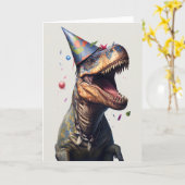 Dinosaurus Party Verjaardag Kaart (Gele Bloem)