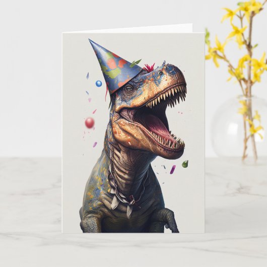 Dinosaurus Party Verjaardag Kaart (Gele Bloem)