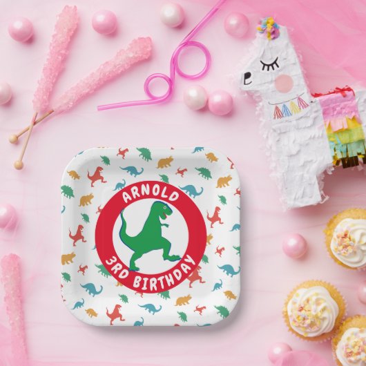 Dinosaurus Patroon T-Rex Jongen 3e Verjaardag Part Papieren Bordje (Feest)