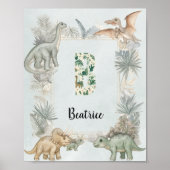 Dinosaurus Persoonlijke Naam Monogram B Kinderkame Poster (Voorkant)