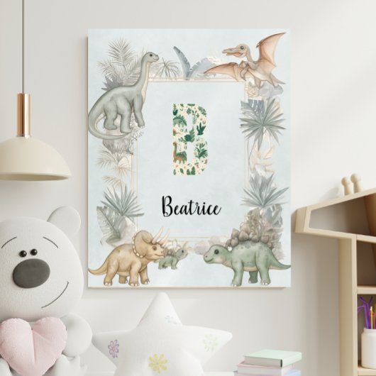 Dinosaurus Persoonlijke Naam Monogram B Kinderkame Poster