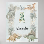 Dinosaurus Persoonlijke Naam Monogram Een Kinderka Poster (Voorkant)