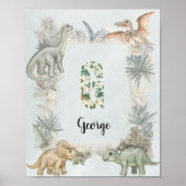 Dinosaurus Persoonlijke Naam Monogram G Kinderkame Poster (Voorkant)