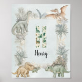 Dinosaurus Persoonlijke Naam Monogram H Kinderkame Poster (Voorkant)