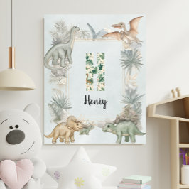 Dinosaurus Persoonlijke Naam Monogram H Kinderkame Poster