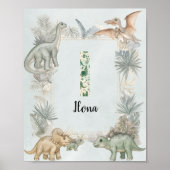 Dinosaurus Persoonlijke Naam Monogram I Kinderkame Poster (Voorkant)