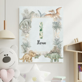 Dinosaurus Persoonlijke Naam Monogram I Kinderkame Poster