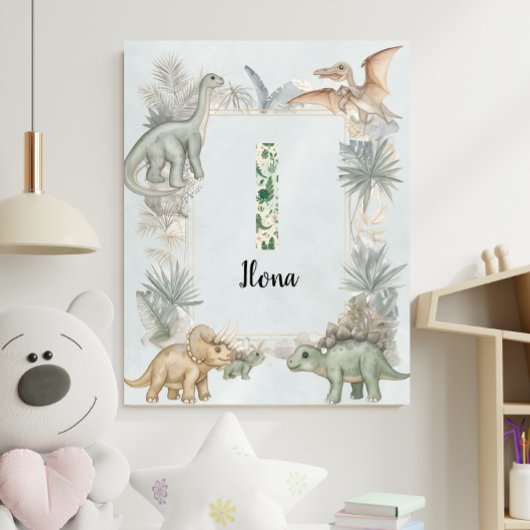 Dinosaurus Persoonlijke Naam Monogram I Kinderkame Poster