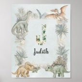 Dinosaurus Persoonlijke Naam Monogram J Kinderkame Poster (Voorkant)