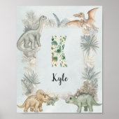 Dinosaurus Persoonlijke Naam Monogram K Kinderkame Poster (Voorkant)