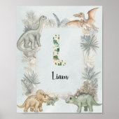 Dinosaurus Persoonlijke Naam Monogram L Kinderkame Poster (Voorkant)