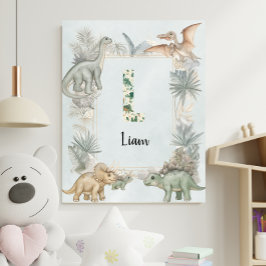 Dinosaurus Persoonlijke Naam Monogram L Kinderkame Poster