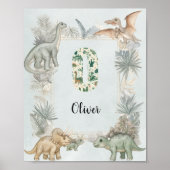 Dinosaurus Persoonlijke Naam Monogram O Kinderkame Poster (Voorkant)