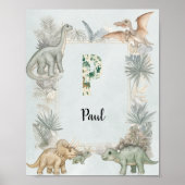 Dinosaurus Persoonlijke Naam Monogram P Kinderkame Poster (Voorkant)