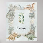 Dinosaurus Persoonlijke Naam Monogram Q Kinderkame Poster (Voorkant)