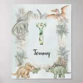 Dinosaurus Persoonlijke Naam Monogram T Kinderkame Poster (Voorkant)