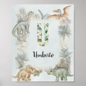 Dinosaurus Persoonlijke Naam Monogram U Kinderkame Poster (Voorkant)