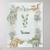 Dinosaurus Persoonlijke Naam Monogram V Kinderkame Poster (Voorkant)